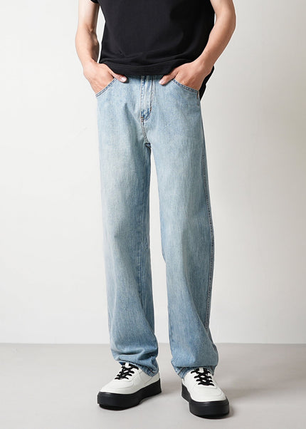 Light Blue Drape Loose Straight-Leg Jeans for Men - Men’s Jeans
