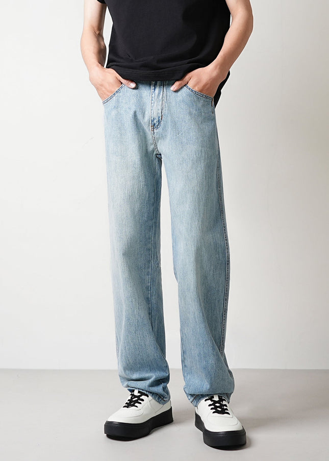 Light Blue Drape Loose Straight-Leg Jeans for Men - Men’s Jeans