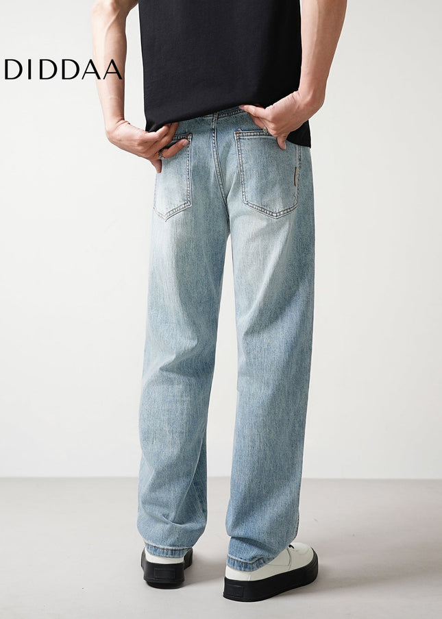 Light Blue Drape Loose Straight-Leg Jeans for Men - Men’s Jeans