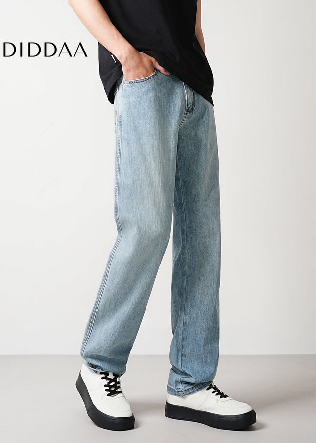 Light Blue Drape Loose Straight-Leg Jeans for Men - Men’s Jeans