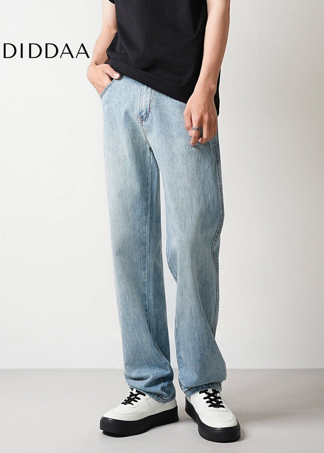 Light Blue Drape Loose Straight-Leg Jeans for Men - Men’s Jeans