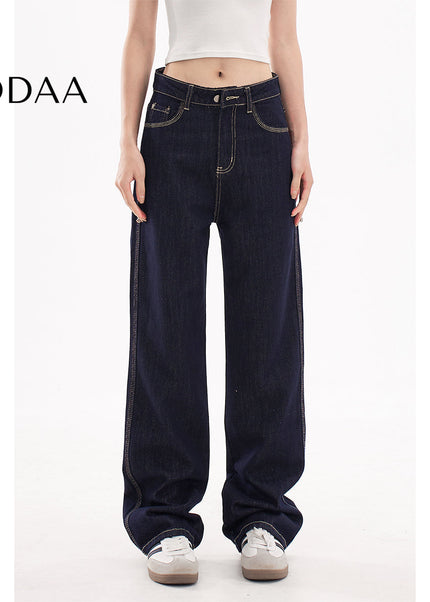Light Blue Draped Design Slim Straight-Leg Jeans - Women’s Jeans