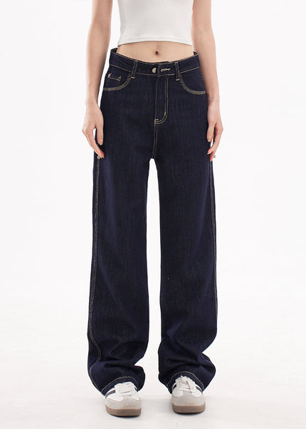 Light Blue Draped Design Slim Straight-Leg Jeans - Women’s Jeans