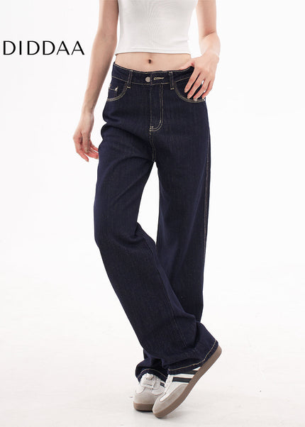 Light Blue Draped Design Slim Straight-Leg Jeans - Women’s Jeans