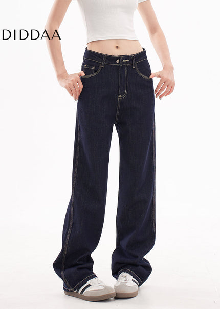 Light Blue Draped Design Slim Straight-Leg Jeans - Women’s Jeans