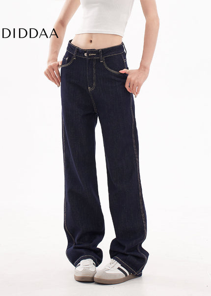 Light Blue Draped Design Slim Straight-Leg Jeans - Women’s Jeans