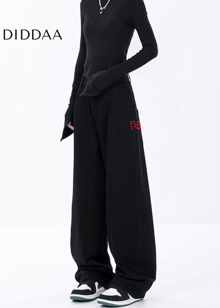 Light Blue Embroidered Wide Leg Jeans with Large Pockets - Women’s Jeans