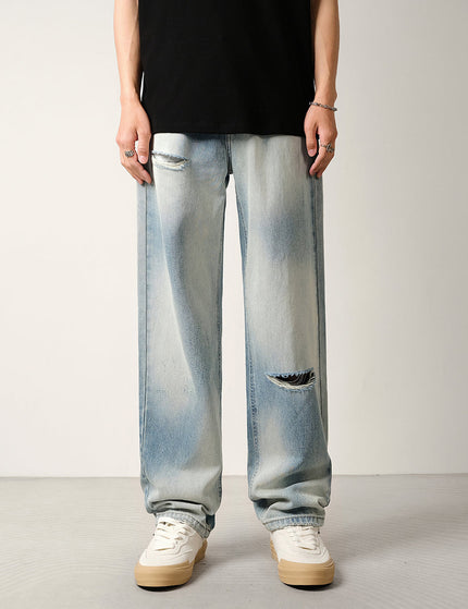 Light Blue Gradient Ripped Jeans Men’s Loose Drape Pants - 28 / Light Blue - Men’s Jeans