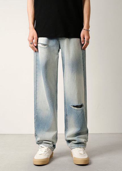 Light Blue Gradient Ripped Jeans Men’s Loose Drape Pants - 28 / Light Blue - Men’s Jeans
