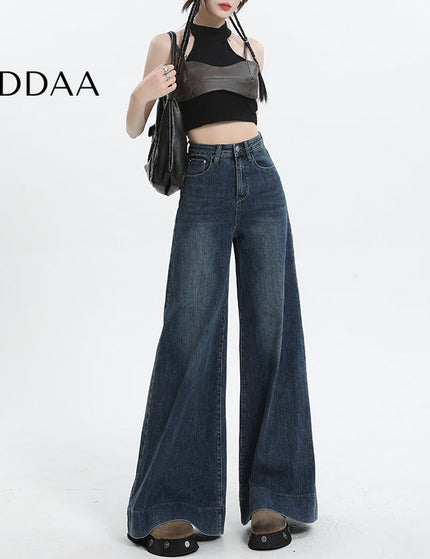 Light Blue High Waist American Big Wide Leg Jeans - XS / Dark Blue - Women’s Jeans