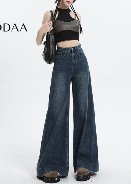 Light Blue High Waist American Big Wide Leg Jeans - XS / Dark Blue - Women’s Jeans