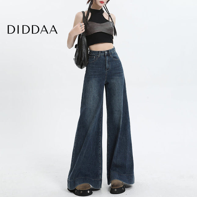 Light Blue High Waist American Big Wide Leg Jeans - XS / Dark Blue - Women’s Jeans