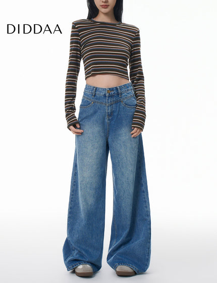 Light Blue High Waist Loose Wide Leg Jeans - XS / Mid Blue - Women’s Jeans