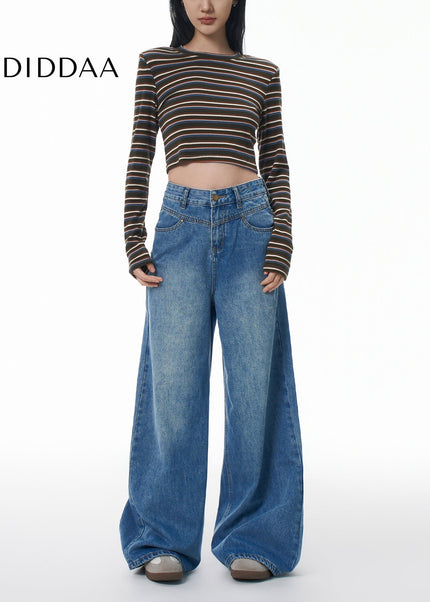 Light Blue High Waist Loose Wide Leg Jeans - XS / Mid Blue - Women’s Jeans