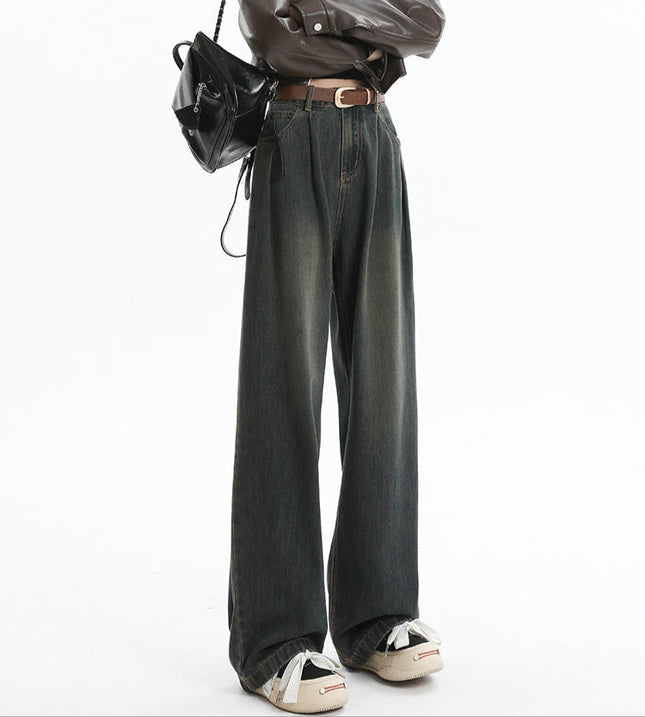 Light Blue High Waist Retro Slim Wide-Leg Pants - Women’s Jeans