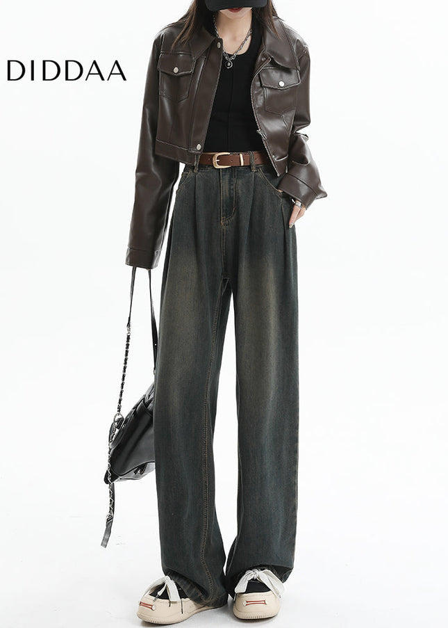 Light Blue High Waist Retro Slim Wide-Leg Pants - Women’s Jeans