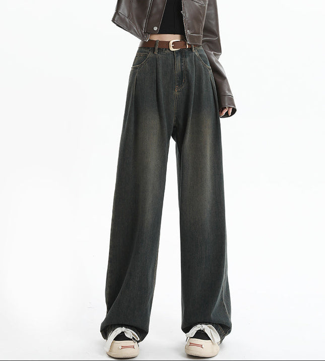 Light Blue High Waist Retro Slim Wide-Leg Pants - Women’s Jeans