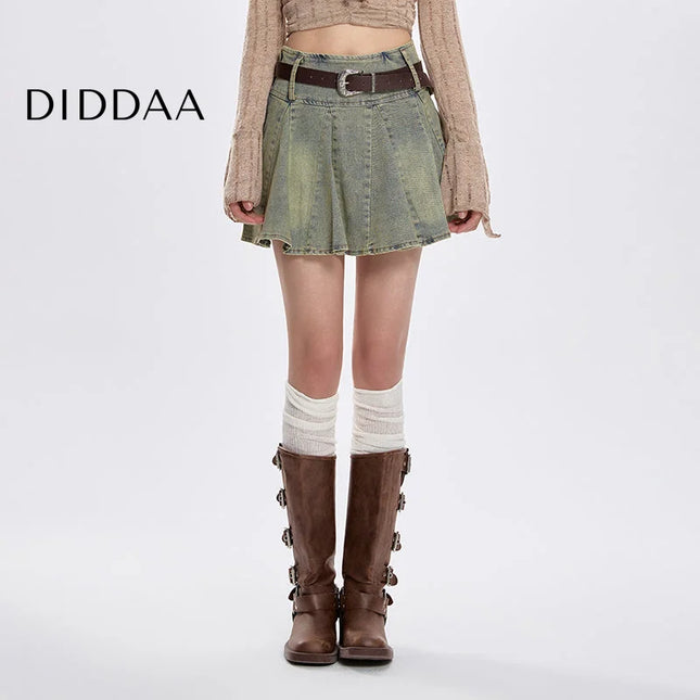 Light Blue High Waist Slim Retro Pleated Denim Skirt - S / Blue - Skirts