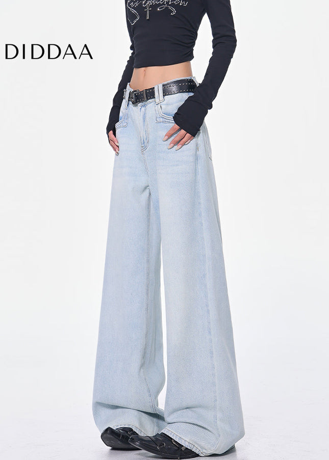 Light Blue High Waist Wide-Leg Jeans Women’s Loose Fit - Women’s Jeans