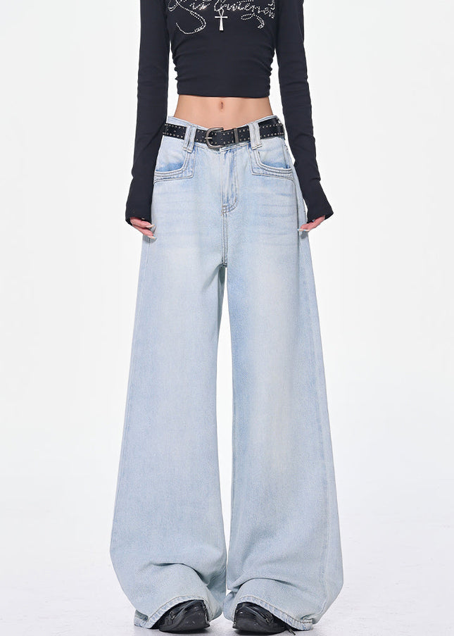 Light Blue High Waist Wide-Leg Jeans Women’s Loose Fit - Women’s Jeans