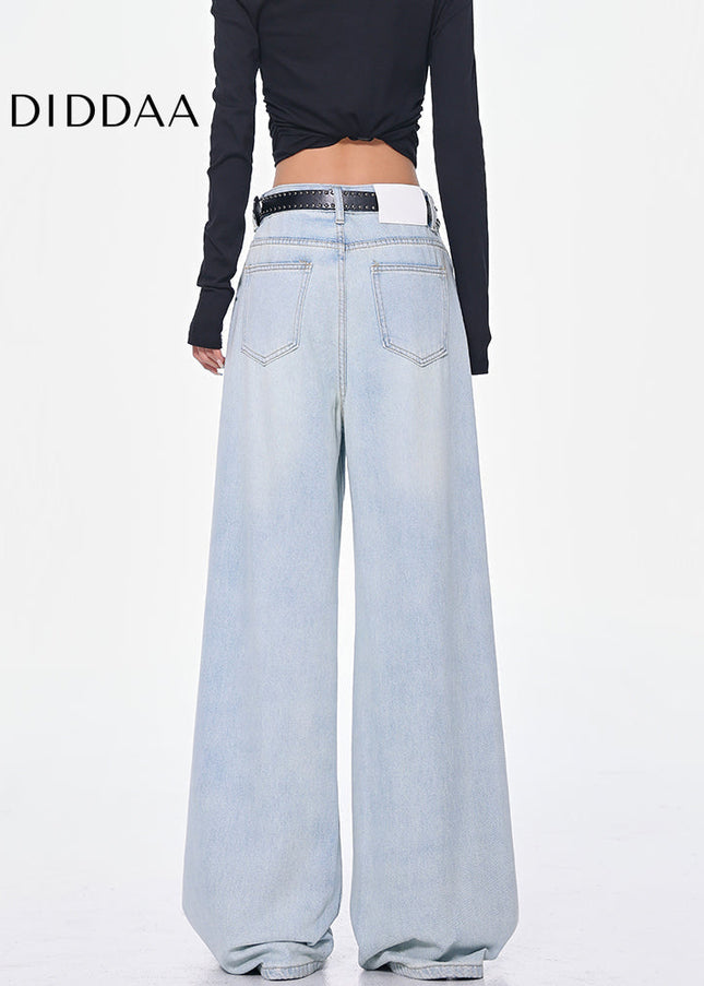 Light Blue High Waist Wide-Leg Jeans Women’s Loose Fit - Women’s Jeans