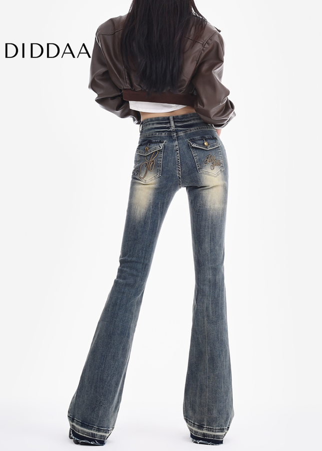 Light Blue High-Waisted American Retro Flared Jeans - Women’s Jeans