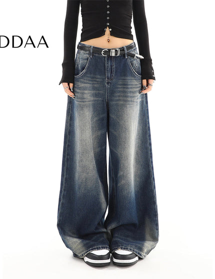 Light Blue High-Waisted Distressed Straight Leg Jeans - S / Dark Blue - Women’s Jeans