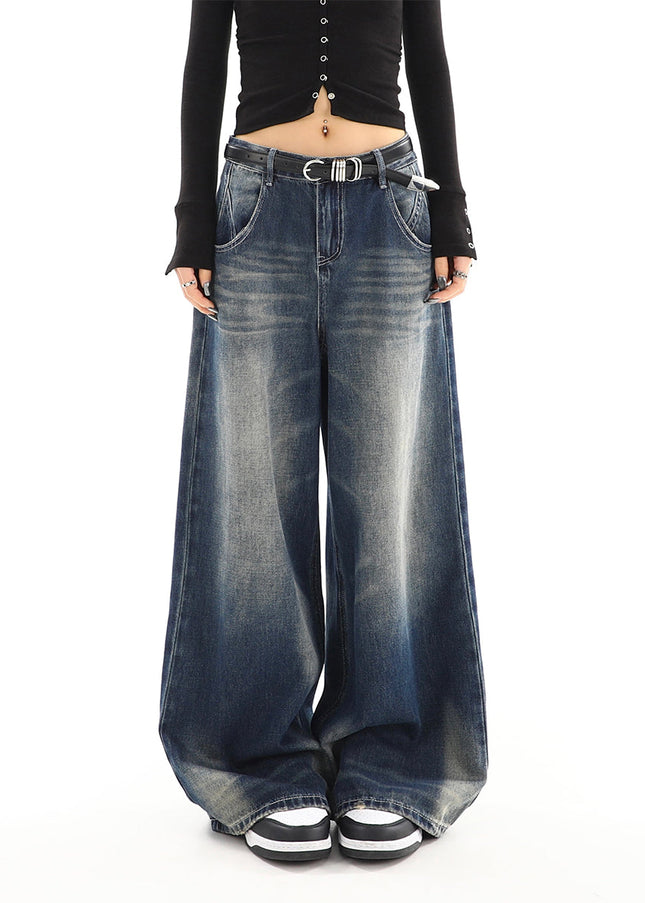 Light Blue High-Waisted Distressed Straight Leg Jeans - Women’s Jeans