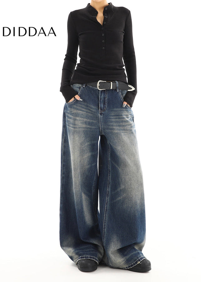 Light Blue High-Waisted Distressed Straight Leg Jeans - Women’s Jeans