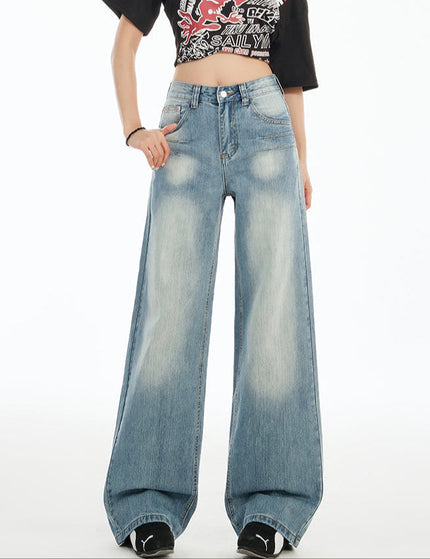 Light Blue High-Waisted Embroidered Wide-Leg Jeans - Women’s Jeans