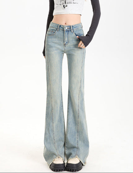 Light Blue High-Waisted Flared Pants with Raw Edge - Women’s Jeans