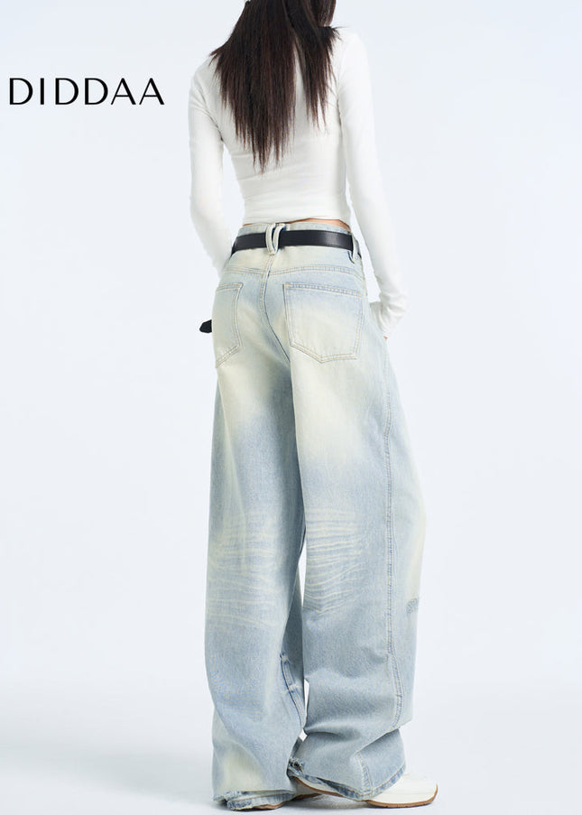 Light Blue High-Waisted Frayed Wide-Leg Jeans - Women’s Jeans