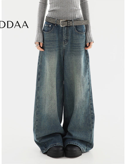 Light Blue High-Waisted Loose Fit Mop Pants - S / Blue - Women’s Jeans