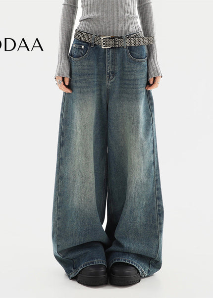 Light Blue High-Waisted Loose Fit Mop Pants - S / Blue - Women’s Jeans
