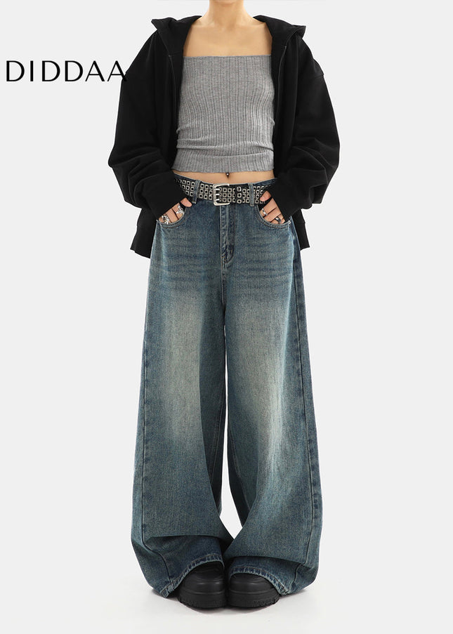 Light Blue High-Waisted Loose Fit Mop Pants - Women’s Jeans