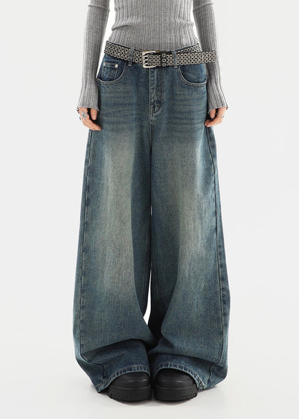Light Blue High-Waisted Loose Fit Mop Pants - Women’s Jeans
