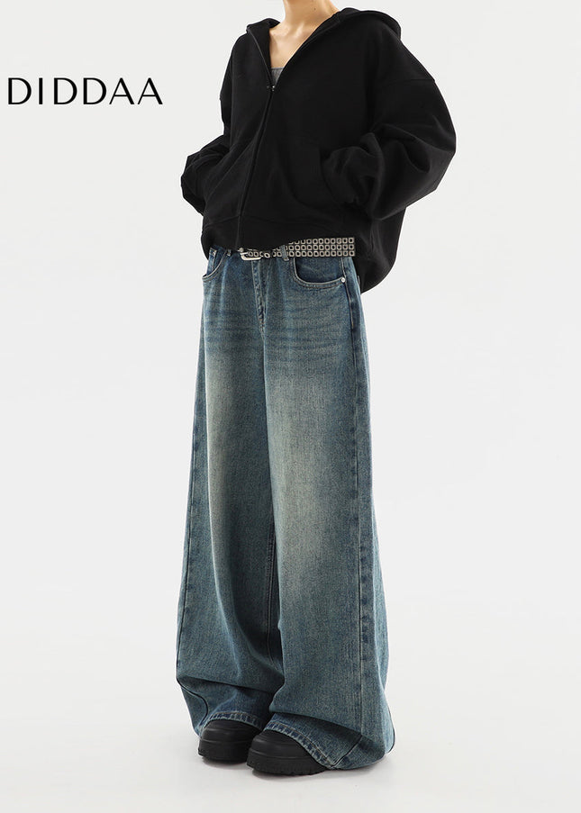 Light Blue High-Waisted Loose Fit Mop Pants - Women’s Jeans