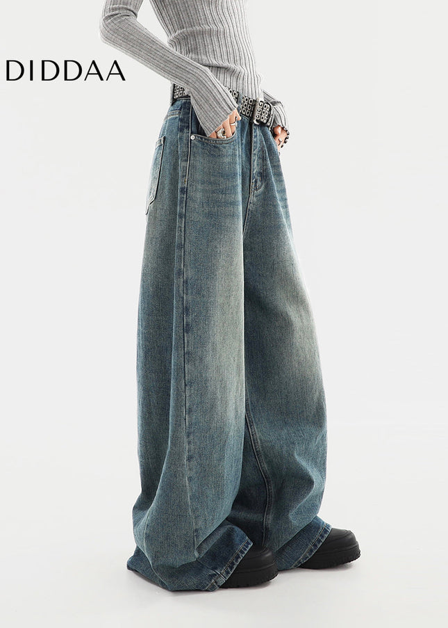 Light Blue High-Waisted Loose Fit Mop Pants - Women’s Jeans