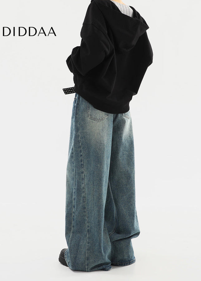 Light Blue High-Waisted Loose Fit Mop Pants - Women’s Jeans