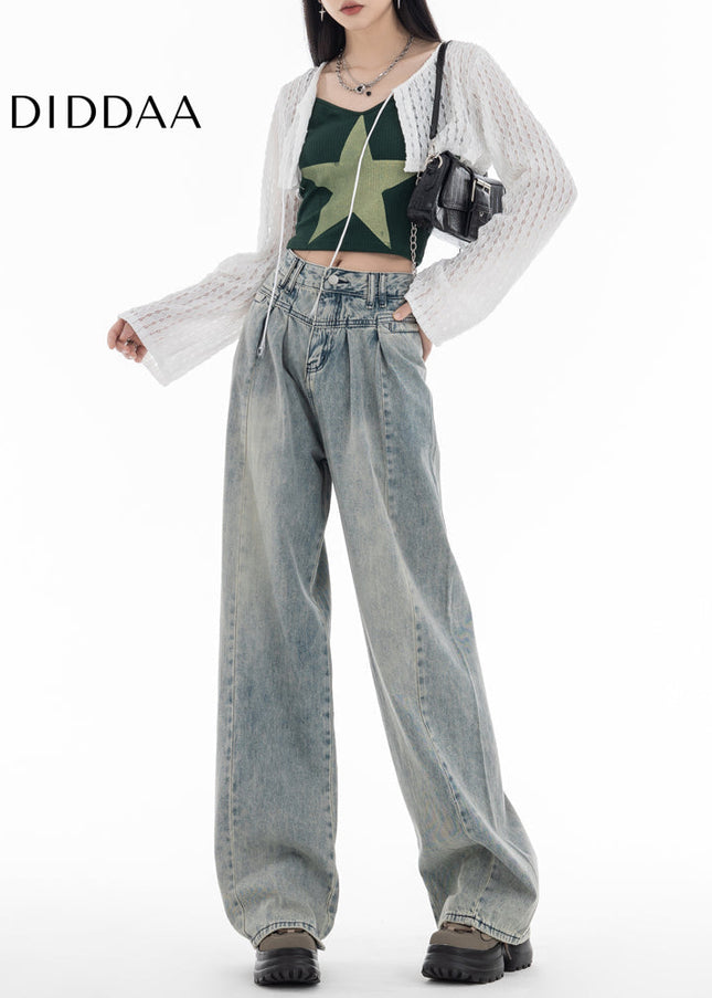 Light Blue High-Waisted Loose Fit Wide-Leg Jeans - Women’s Jeans