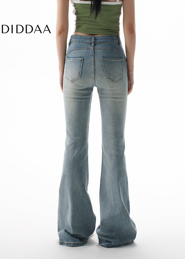 Light Blue High-Waisted Pleated Bootcut Jeans - Women’s Jeans