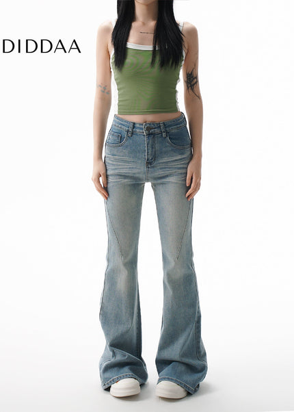 Light Blue High-Waisted Pleated Bootcut Jeans - Women’s Jeans