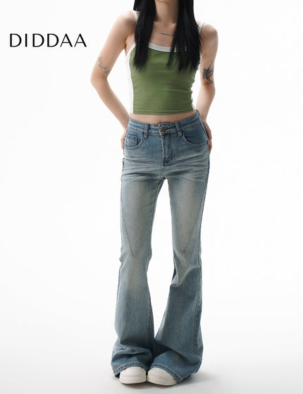 Light Blue High-Waisted Pleated Bootcut Jeans - XS / Mid Blue - Women’s Jeans