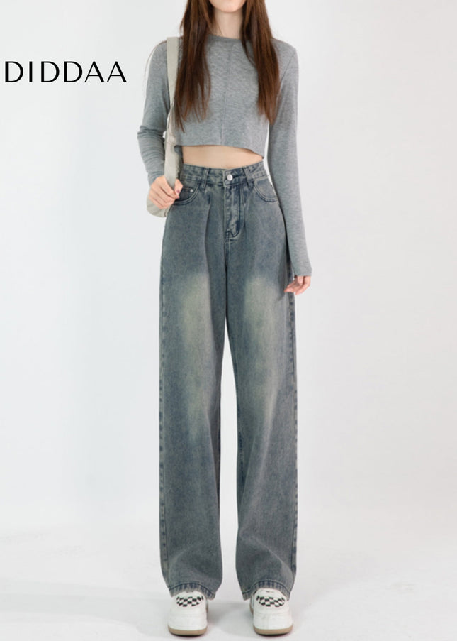 Light Blue High-Waisted Pleated Wide-Leg Jeans - Women’s Jeans