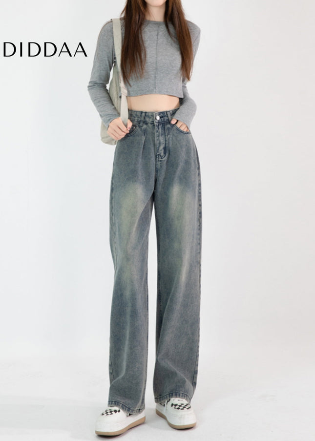 Light Blue High-Waisted Pleated Wide-Leg Jeans - Women’s Jeans