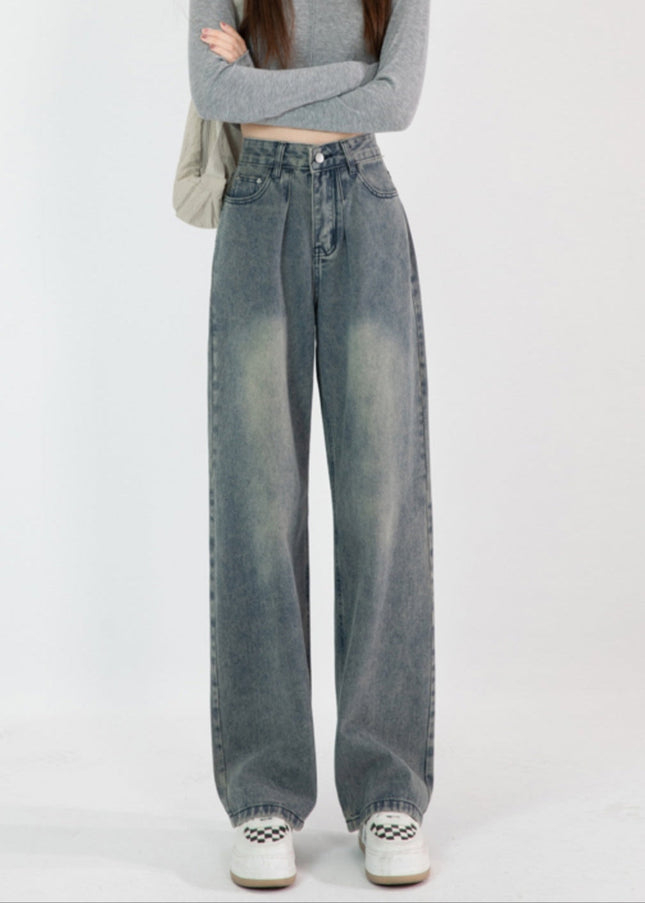 Light Blue High-Waisted Pleated Wide-Leg Jeans - Women’s Jeans