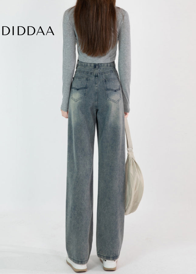 Light Blue High-Waisted Pleated Wide-Leg Jeans - Women’s Jeans