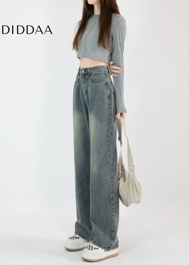 Light Blue High-Waisted Pleated Wide-Leg Jeans - Women’s Jeans