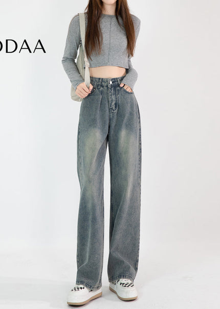Light Blue High-Waisted Pleated Wide-Leg Jeans - Women’s Jeans