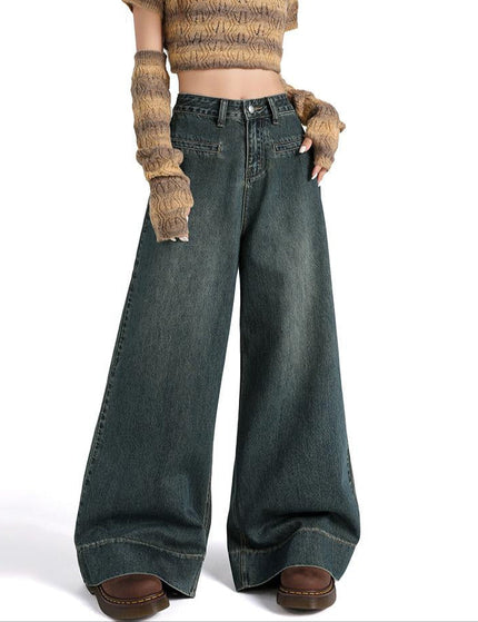 Light Blue High-Waisted Retro Loose Wide-Leg Jeans - Women’s Jeans